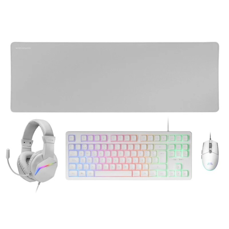 Mars Gaming MCP-RGB3WES Combo Gaming Teclado FRGB + Ratón + Auriculares + Alfombrilla Blanco