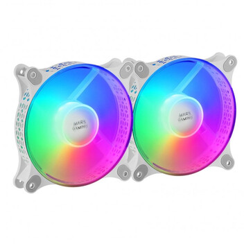Mars Gaming MFDUO Kit 2 Ventiladores FRGB Rainbow 120mm Blancos