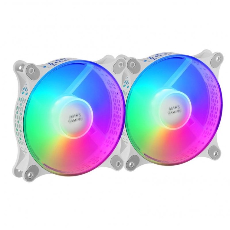 Mars Gaming MFDUO Kit 2 Ventiladores FRGB Rainbow 120mm Blancos