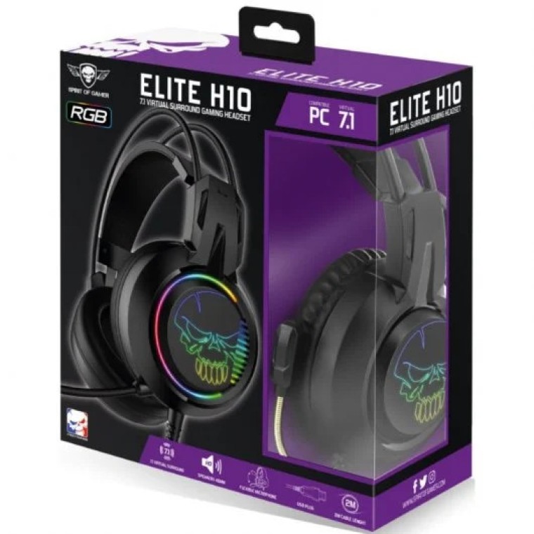 Spirit of Gamer Elite H10 Auricular Gaming RGB 7.1 Negro