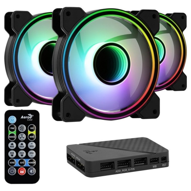 Aerocool Mirage 12 ARGB Pro Pack 3 Ventiladores 120mm ARGB + Hub H66F RGB + Control Remoto