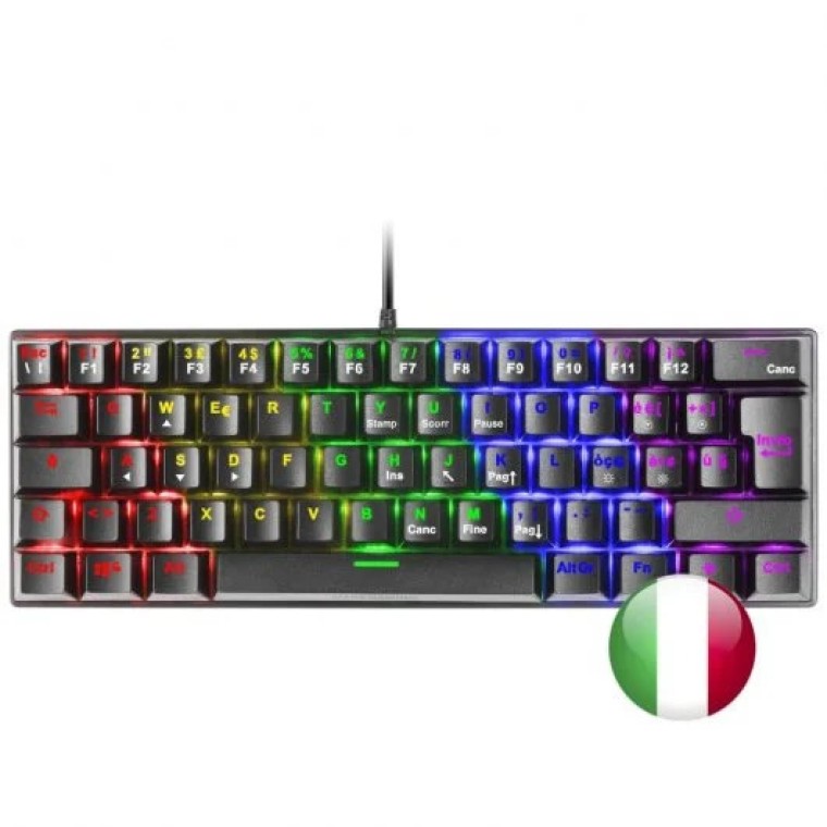 Mars Gaming MK60 Teclado Mecánico Negro FRGB Switch Marrón Layout Italiano