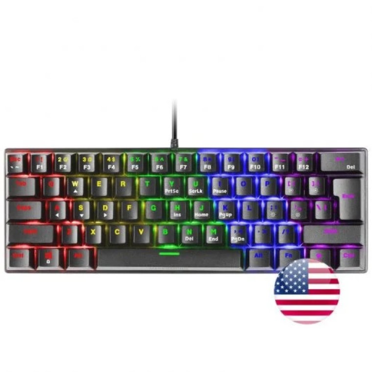 Mars Gaming MK60 Teclado Mecánico Negro FRGB Switch Marrón Layout USA