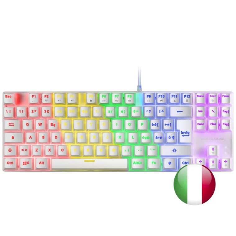 Mars Gaming MK80 Teclado Mecánico Blanco FRGB Switch Azul Layout Italiano