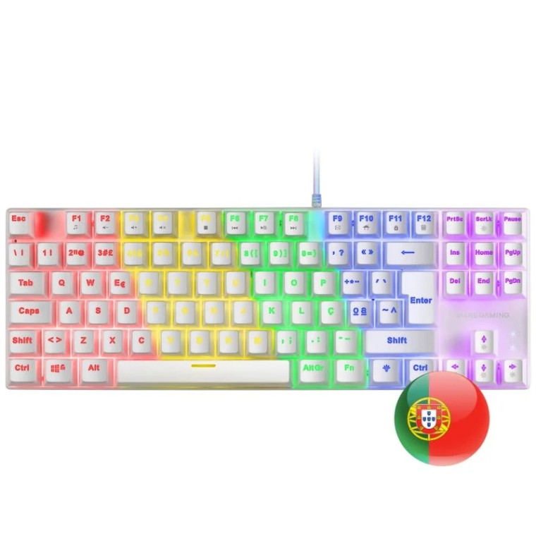 Mars Gaming MK80 Teclado Mecánico Blanco FRGB Switch Rojo Layout PT