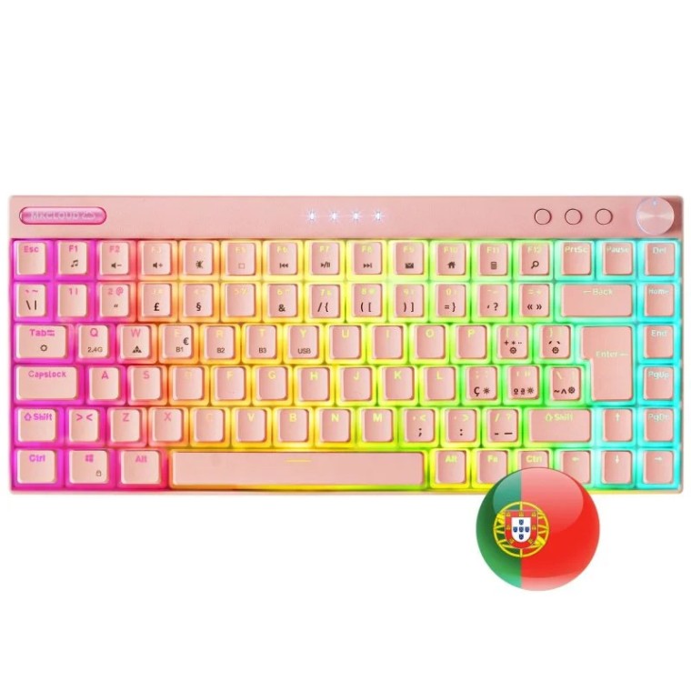 Mars Gaming MKCLOUD Teclado Mecánico Inalámbrico RGB Rosa Switch Azul Portugués