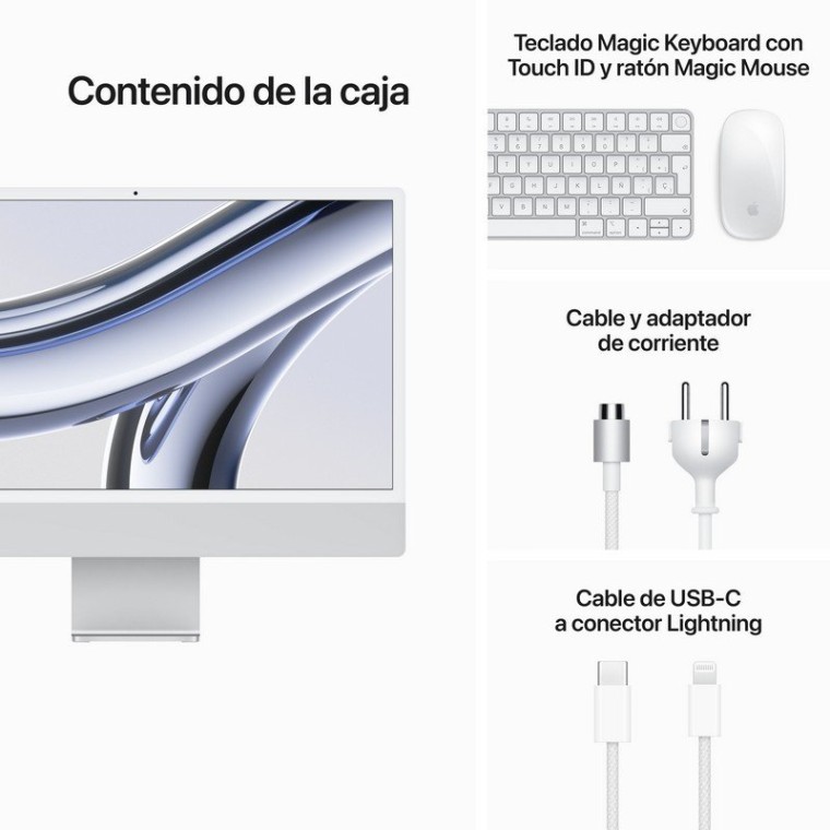 Apple iMac Apple M3/8GB/256GB SSD/10 Núcleos GPU/24" 4.5K Retina Plata