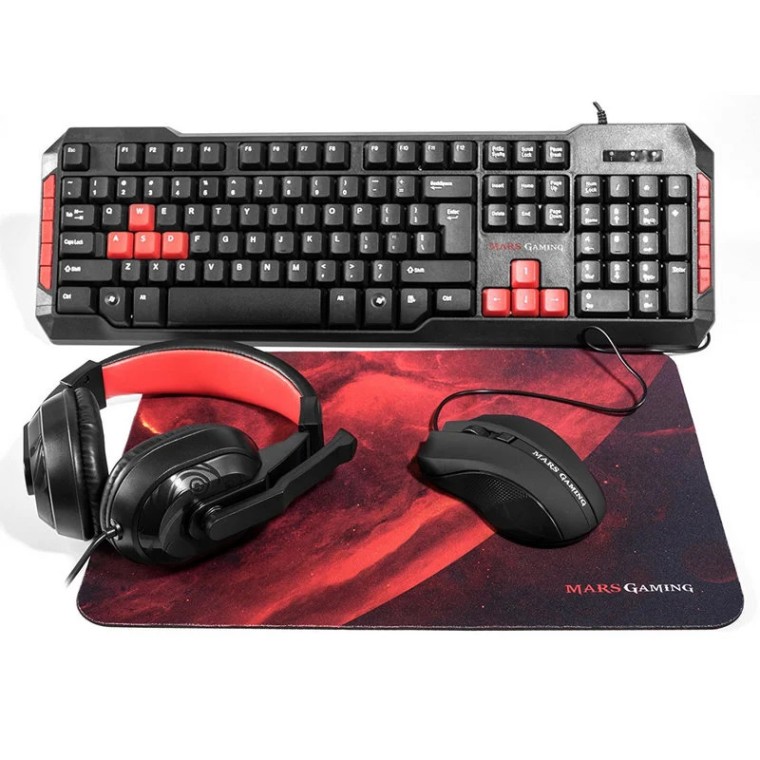 Mars Gaming MRCP1 Combo Gaming Teclado + Ratón + Auriculares + Alfombrilla