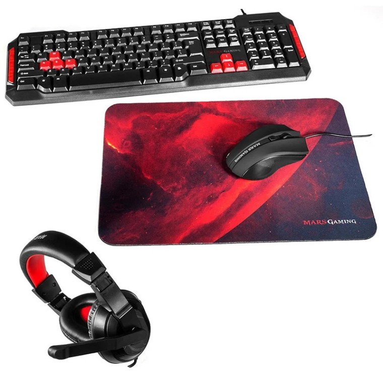 Mars Gaming MRCP1 Combo Gaming Teclado + Ratón + Auriculares + Alfombrilla