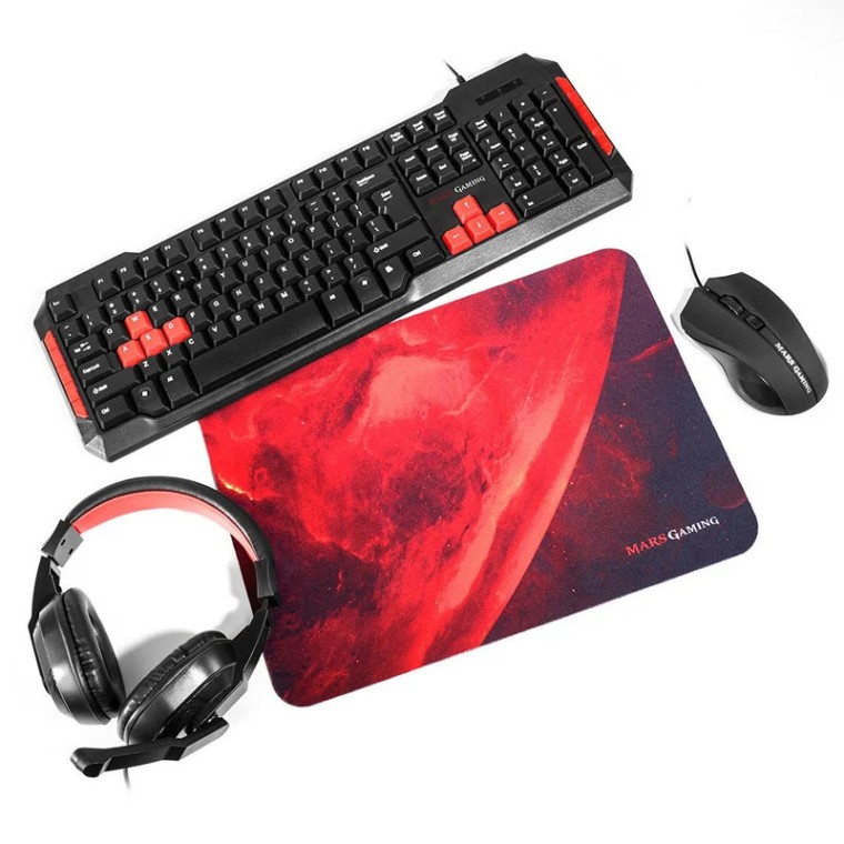 Mars Gaming MRCP1 Combo Gaming Teclado + Ratón + Auriculares + Alfombrilla