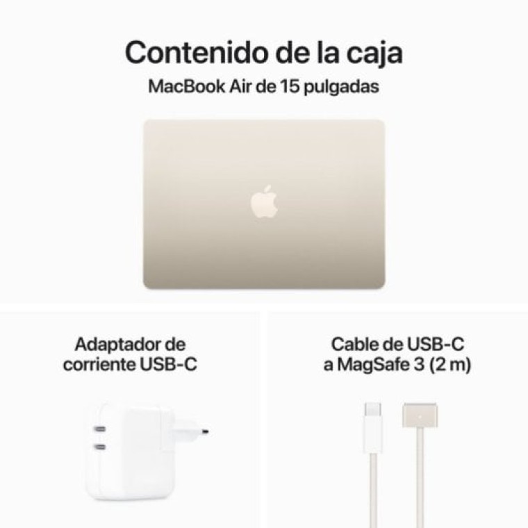 Apple MacBook Air Apple M3/8GB/256GB SSD/GPU 10 Núcleos/15.3" Blanco Estrella