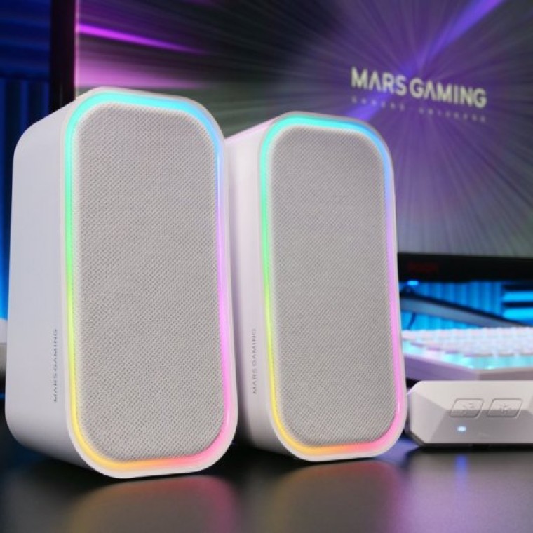 Mars Gaming MS-OM Altavoces Gaming RGB 20W Bluetooth 5.3 Caja Control Volumen Blanco