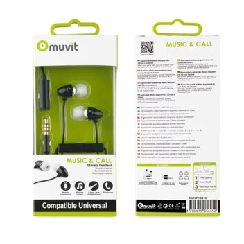 Muvit Auriculares Estéreo con Micrófono + Adaptador 3.5mm Negro Muvit Auriculares Estéreo con Micrófono + Adaptador 3.5mm Negro