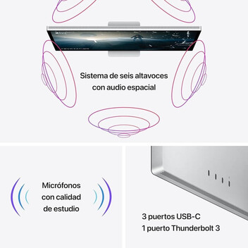 Monitor Apple Studio Display 27" 5K 5120x2880 60Hz IPS 1B Colores 6 Altavoces Plata VESA Thunderbolt