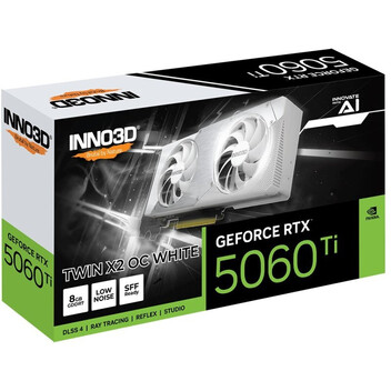 Tarjeta Gráfica INNO3D GeForce RTX 5060 Ti TWIN X2 OC 8GB GDDR7 Reflex 2 RTX AI DLSS4 Blanca