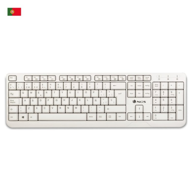 NGS Spike Teclado USB Multimedia Plug & Play 1.4m Qwerty Portugués Blanco