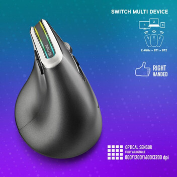 NGS Evo Karma Ratón Vertical Ergonómico Inalámbrico con Luces LED y Conexión Multimodo 3200 DPI NGS Evo Karma Ratón Vertical Ergonómico Inalámbrico con Luces LED y Conexión Multimodo 3200 DPI