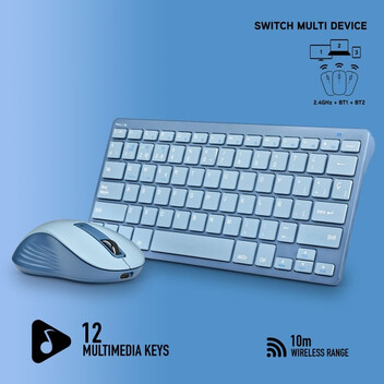 NGS Fantasy Kit Teclado Ratón Multifunción Recargables y Silenciosos 12 Teclas Multimedia Azul NGS Fantasy Kit Teclado Ratón Multifunción Recargables y Silenciosos 12 Teclas Multimedia Azul