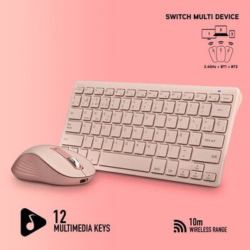 NGS Fantasy Kit Teclado Ratón Multifunción Recargables y Silenciosos 12 Teclas Multimedia Rosa NGS Fantasy Kit Teclado Ratón Multifunción Recargables y Silenciosos 12 Teclas Multimedia Rosa