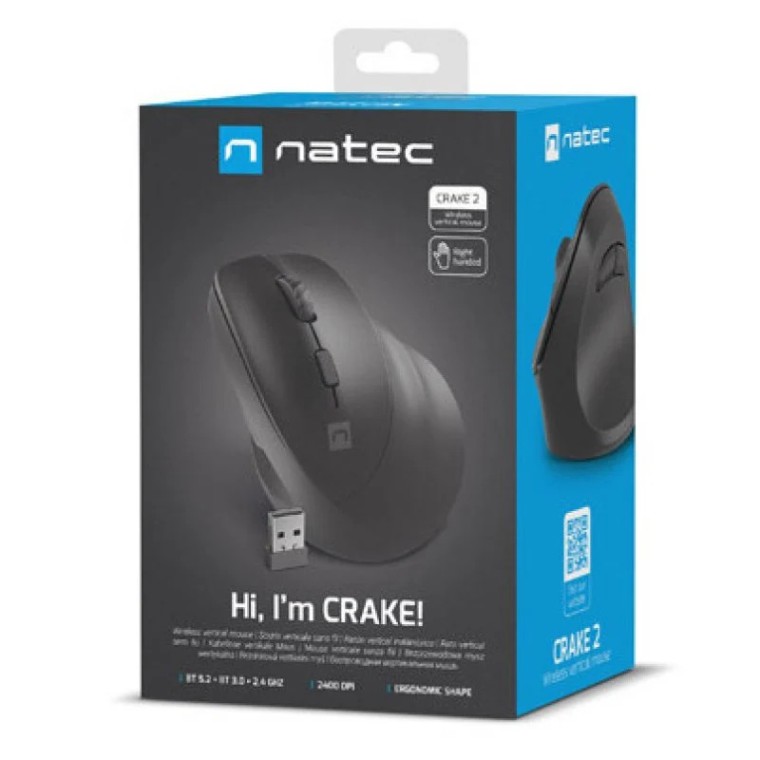 Natec Crake 2 Diestro Ratón Vertical Inalámbrico 2400DPI Negro