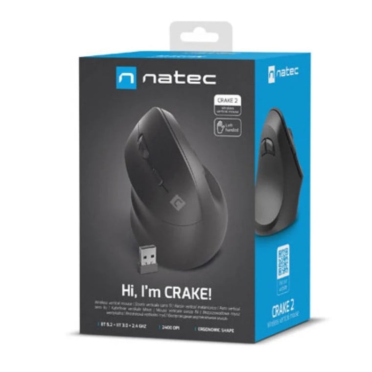 Natec Crake 2 Zurdo Ratón Vertical Inalámbrico 2400DPI Negro