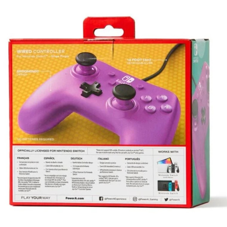 PowerA Mando con Cable Morado para Nintendo Switch