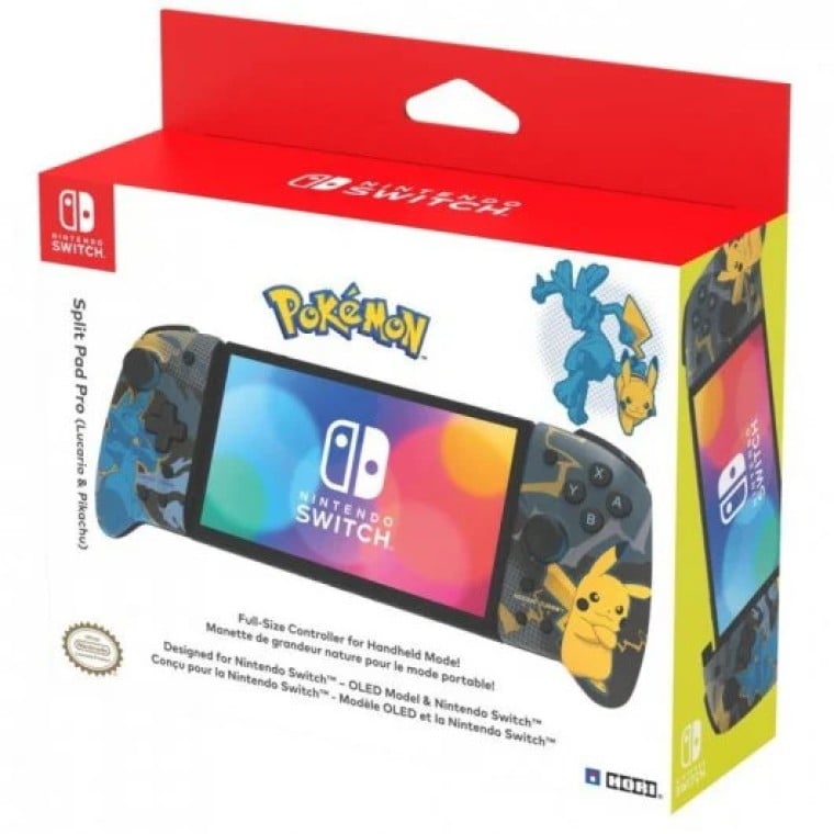 Hori Split Pad Pro Pokemon Pikachu y Lucario Gamepad para Nintendo Switch/OLED