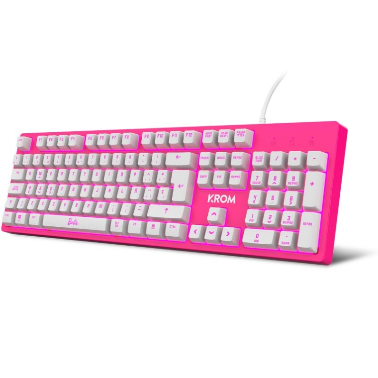 Krom Kandy Licencia Oficial Barbie Pack Teclado + Ratón Óptico 6400 DPI + Alfombrilla Rosa/Blanco