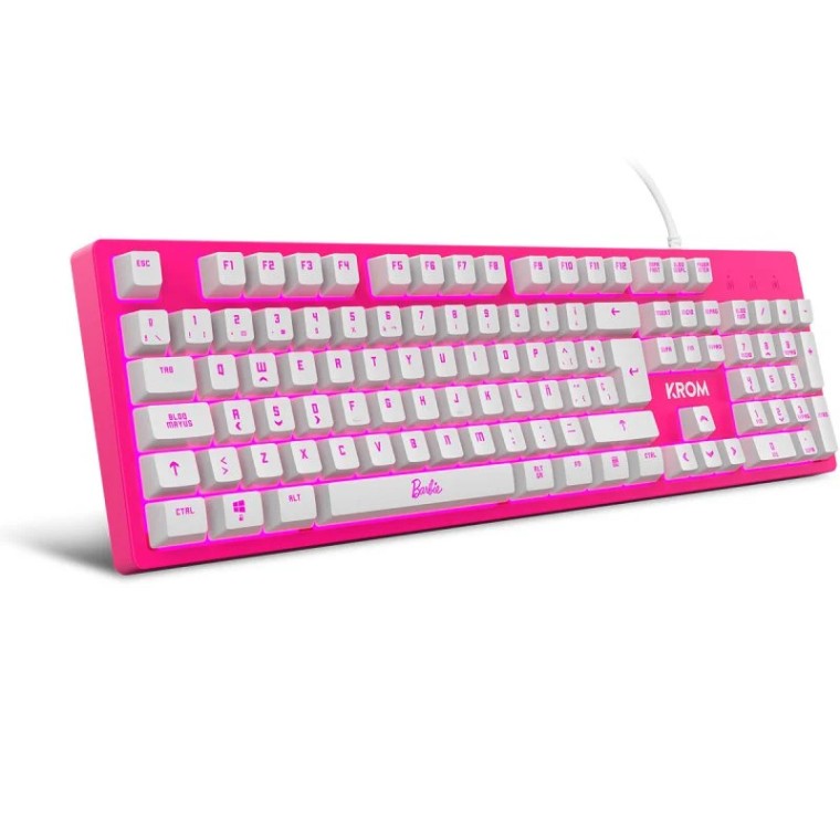 Krom Kandy Licencia Oficial Barbie Pack Teclado + Ratón Óptico 6400 DPI + Alfombrilla Rosa/Blanco