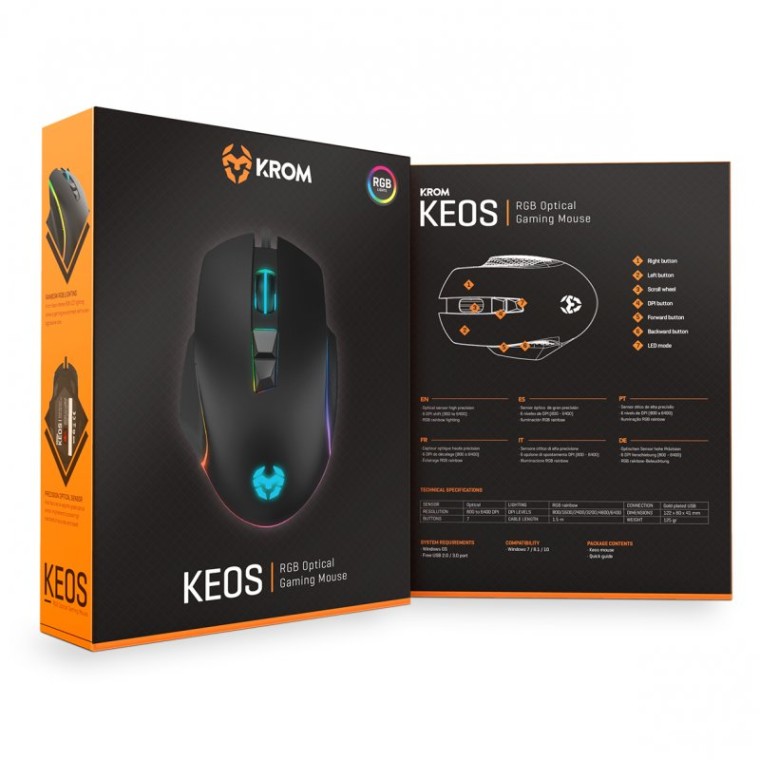 Krom Keos Ratón Gaming RGB 6400DPI Negro