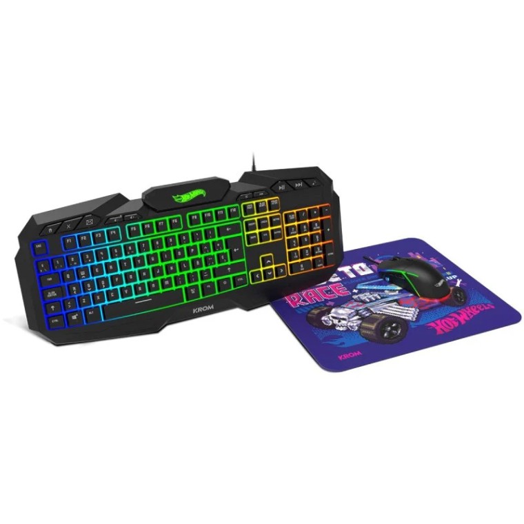 Krom Kustom Licencia Oficial Hot Wheels Pack Teclado RGB + Ratón Óptico RGB 7200 DPI + Alfombrilla