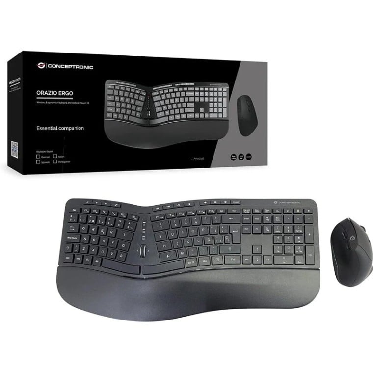 Conceptronic Teclado RF + Ratón Vertical Inalámbrico Negros