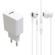 Avizar Pack Cargador USB 2.1a 10W y Auriculares 3.5mm Blanco