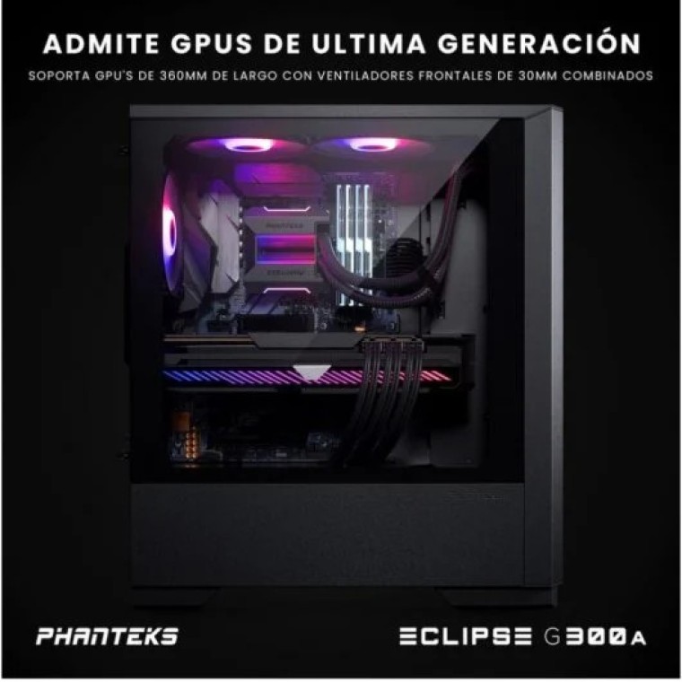 Phanteks Eclipse G300A Single DRGB Mid Tower Cristal Templado USB 3.0 Negra