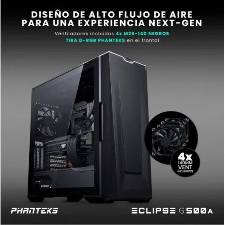 Phanteks Eclipse G500A Performance Mid Tower Cristal Templado USB 3.0 Negra