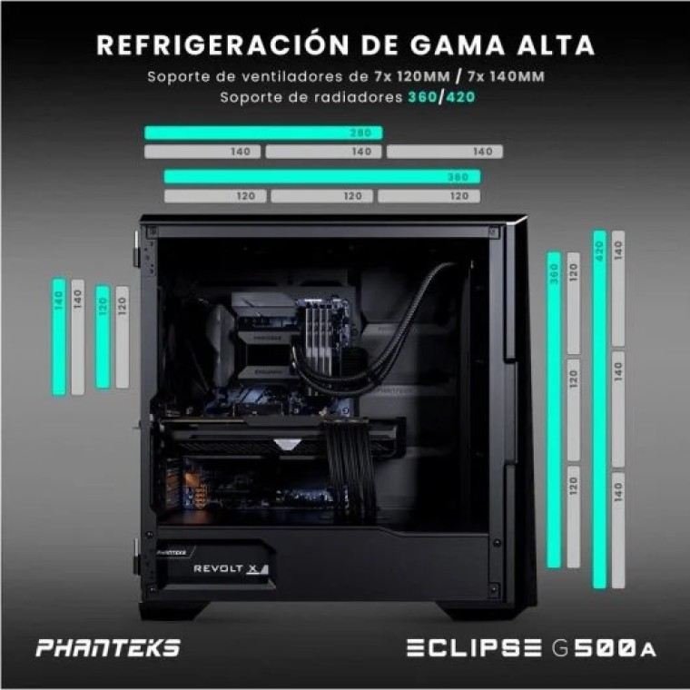 Phanteks Eclipse G500A Performance Mid Tower Cristal Templado USB 3.0 Negra