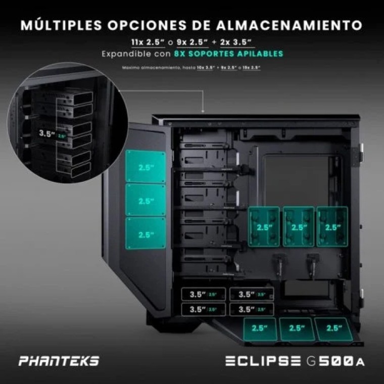 Phanteks Eclipse G500A Performance Mid Tower Cristal Templado USB 3.0 Negra