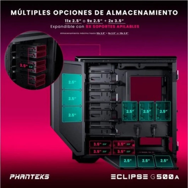 Phanteks Eclipse G500A DRGB Mid Tower Cristal Templado USB 3.0 Negra