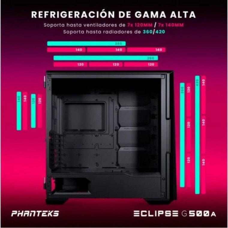 Phanteks Eclipse G500A Fanless Edition Mid Tower Cristal Templado USB 3.0 Negra