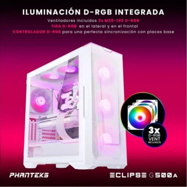 Phanteks Eclipse G500A DRGB Mid Tower Cristal Templado USB 3.0 Blanca