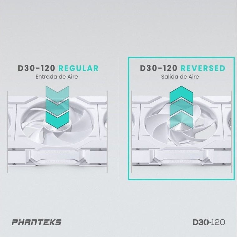 Phanteks D30 Reversed Blade Kit 3 Ventiladores Suplementarios DRGB 120mm Blancos