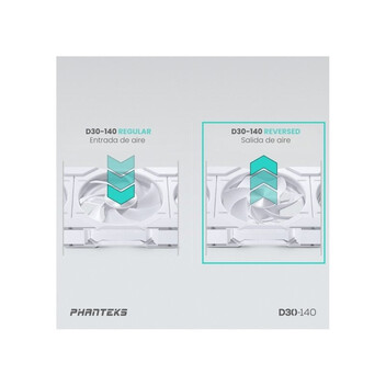 Phanteks D30 Kit 3 Ventiladores PWM 140 mm Flujo De Aire Invertido D-RGB Blanco Phanteks D30 Kit 3 Ventiladores PWM 140 mm Flujo De Aire Invertido D-RGB Blanco