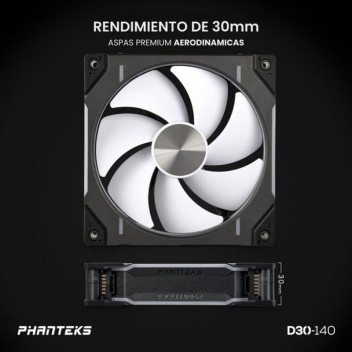 Phanteks D30 Kit 3 Ventiladores PWM 140 mm Flujo Regular D-RGB Negro Phanteks D30 Kit 3 Ventiladores PWM 140 mm Flujo Regular D-RGB Negro
