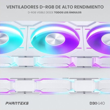 Phanteks D30 Kit 3 Ventiladores PWM 140 mm Flujo Regular D-RGB Blanco Phanteks D30 Kit 3 Ventiladores PWM 140 mm Flujo Regular D-RGB Blanco
