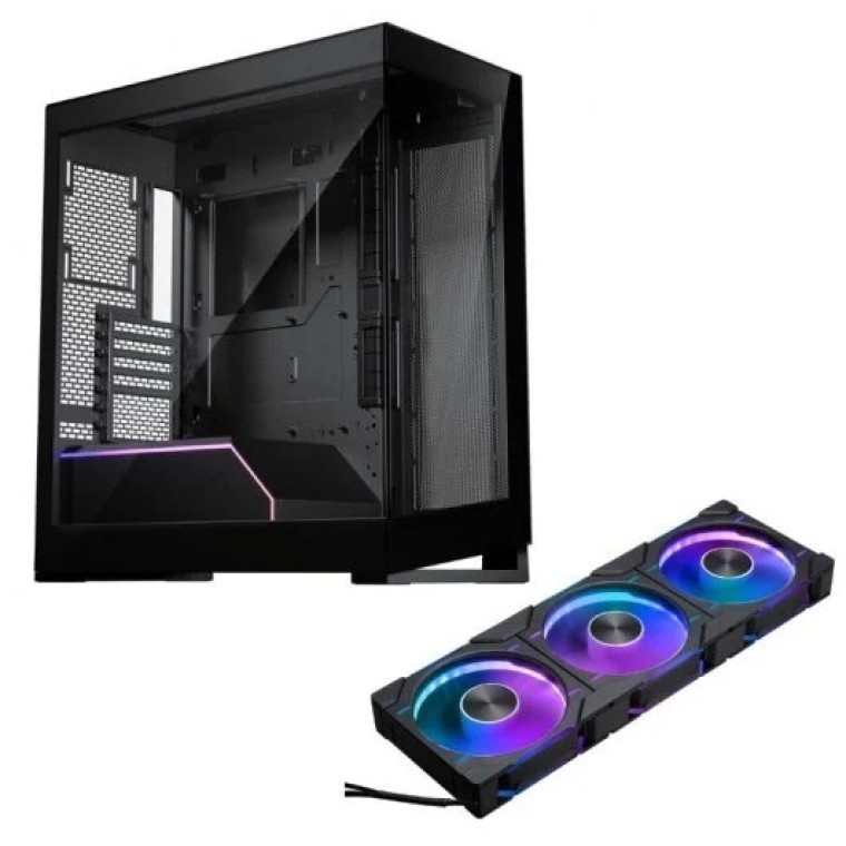 Phanteks Bundle NV5 DRGB Cristal Templado + D30 Reversed Blade Kit 3 Ventiladores DRGB 120mm Negros