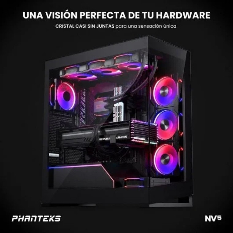 Phanteks Bundle NV5 DRGB Cristal Templado + D30 Reversed Blade Kit 3 Ventiladores DRGB 120mm Negros