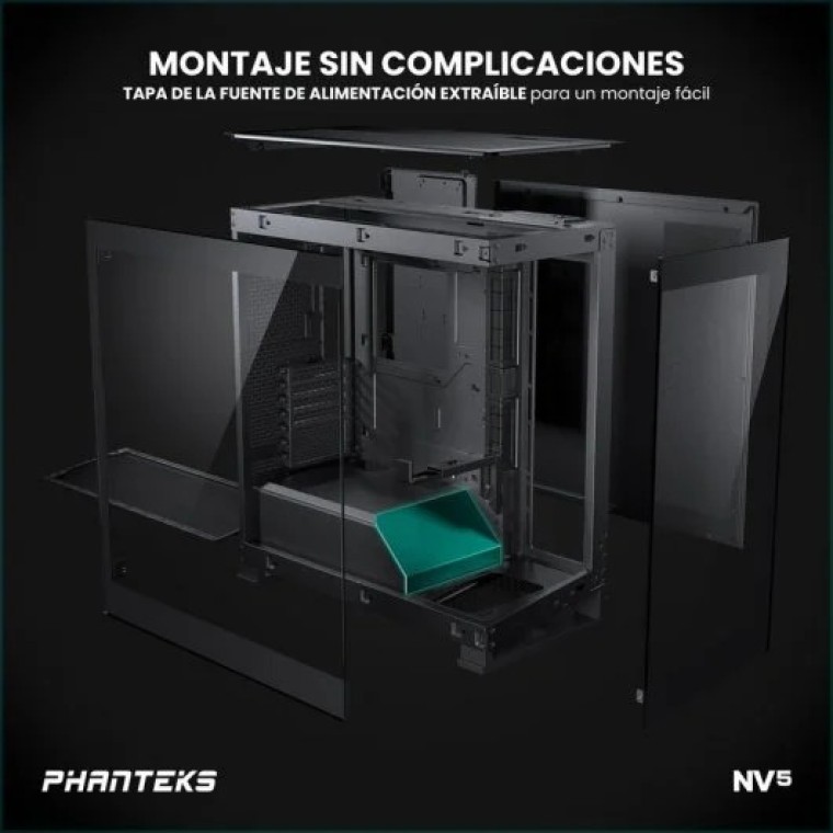 Phanteks Bundle NV5 DRGB Cristal Templado + D30 Reversed Blade Kit 3 Ventiladores DRGB 120mm Negros