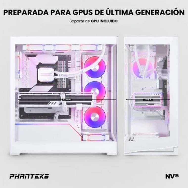 Phanteks Bundle NV5 DRGB Cristal Templado + D30 Reversed Blade Kit 3 Ventiladores DRGB 120mm Blancos