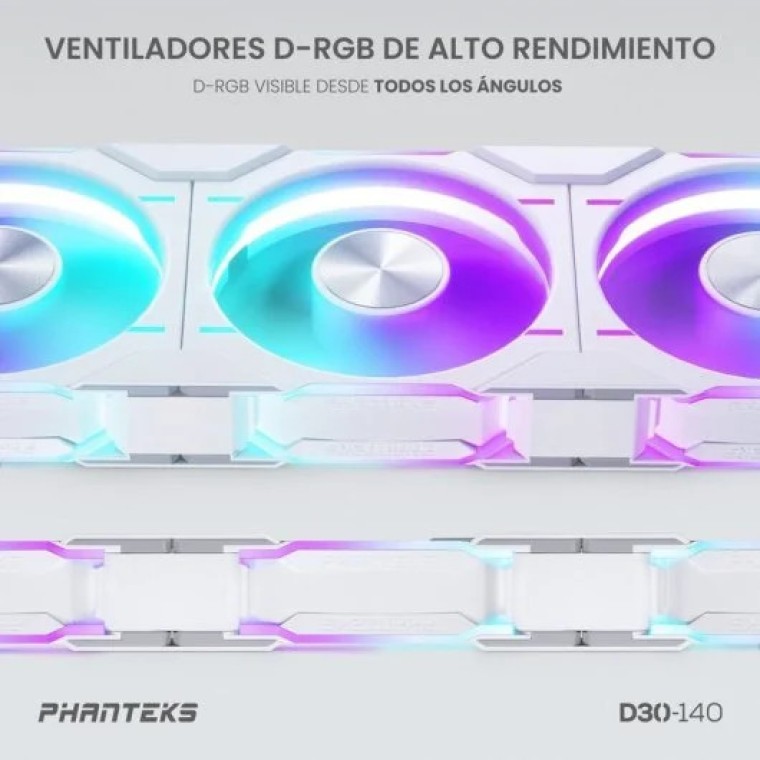 Phanteks Bundle NV5 DRGB Cristal Templado + D30 Reversed Blade Kit 3 Ventiladores DRGB 120mm Blancos