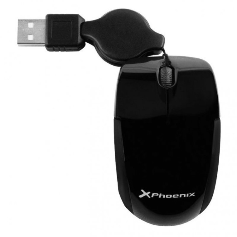 Phoenix Mini Ratón Óptico USB Retráctil 800DPI Negro